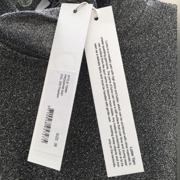 Ganni Lurex Jersey Silver Metallic Long Puff Sleeve Turtleneck Jumper Top - Picture 7 of 10